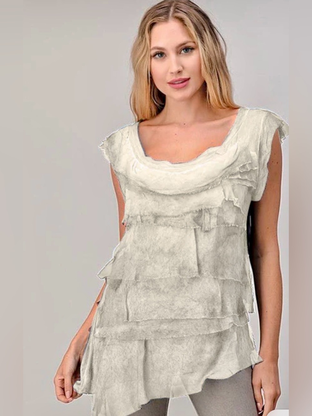 Tina Stephens Silk Layered Gray Top.